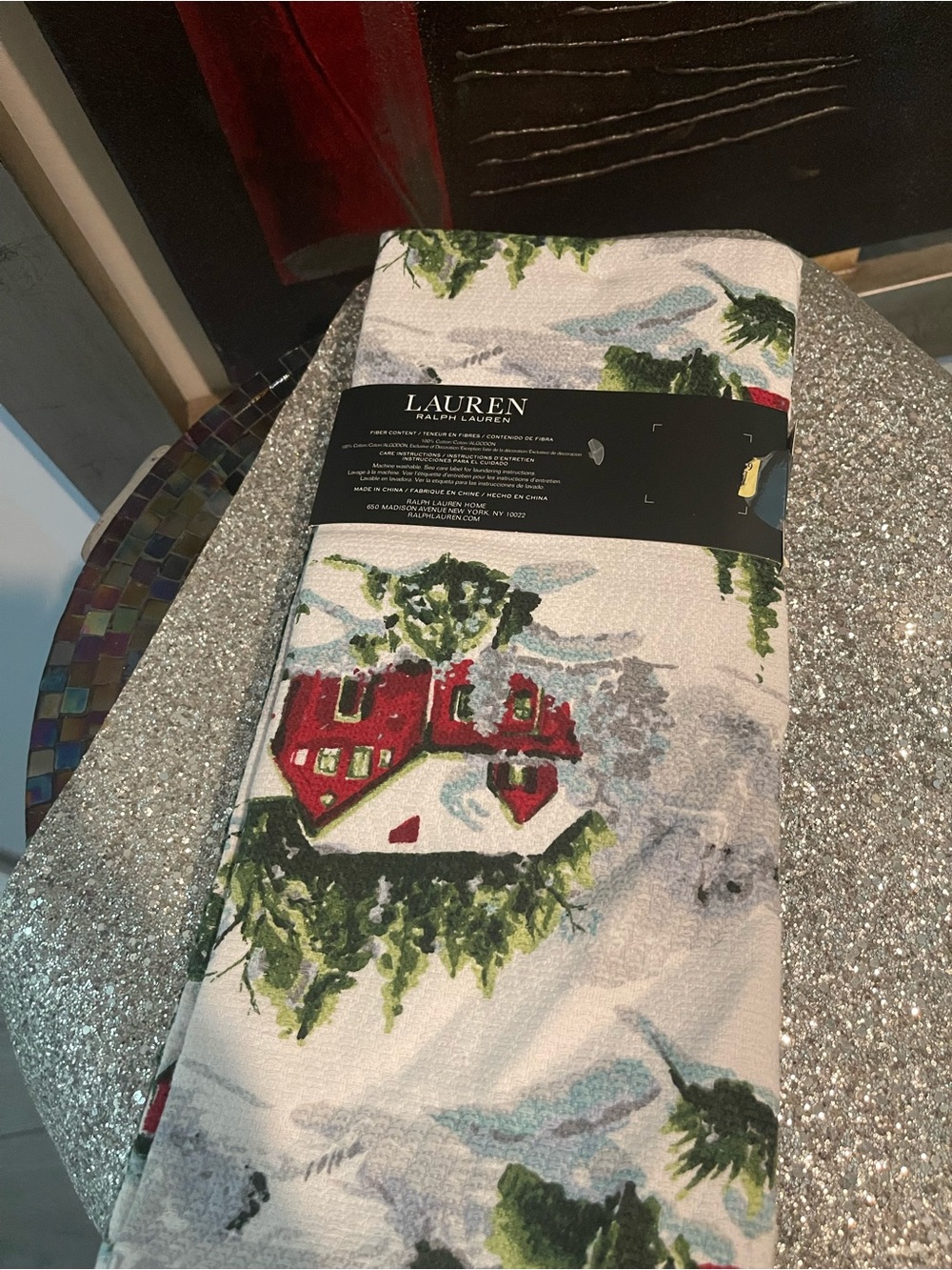 LAUREN Ralph Lauren Red & Green Winter Cottage Kitchen Towels - Set of 3 - Picture 2 of 6